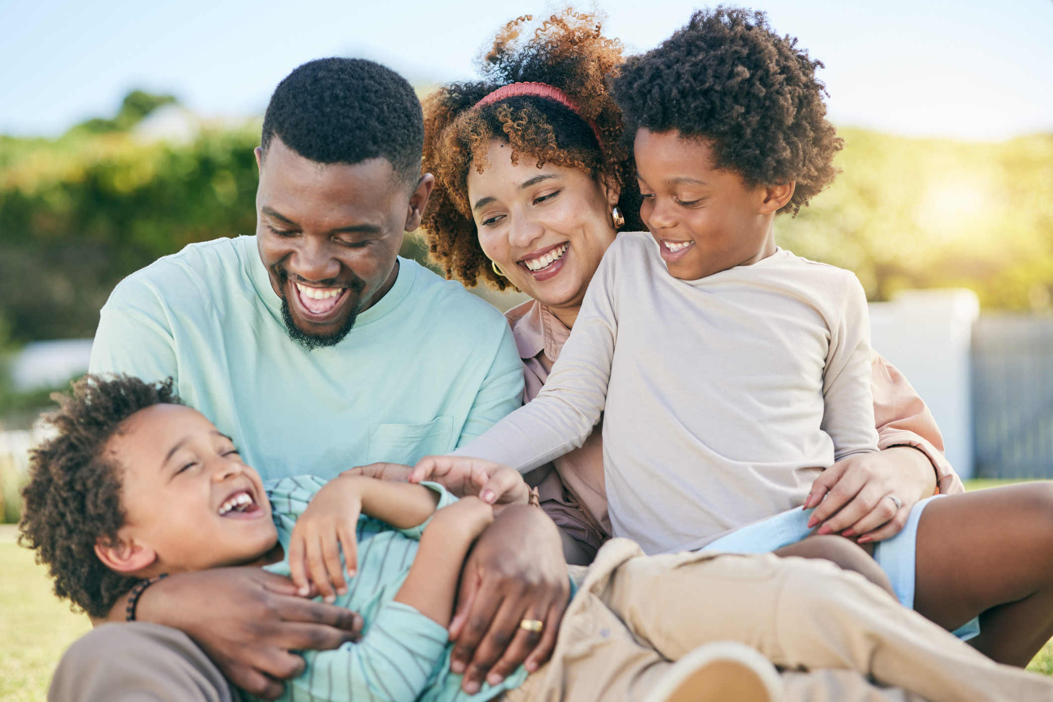 Family smiling at each other